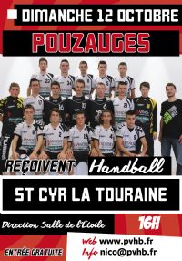 Handball - 18 NATIONAUX reçoivent ST CYR LA TOURAINE. Le dimanche 12 octobre 2014 à Pouzauges. Vendee.  16H00